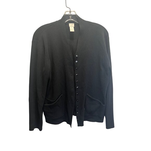 J. Jill Womens Black Button-Front Cardigan Sweater With Pockets Medium 100% Cott - Picture 1 of 6